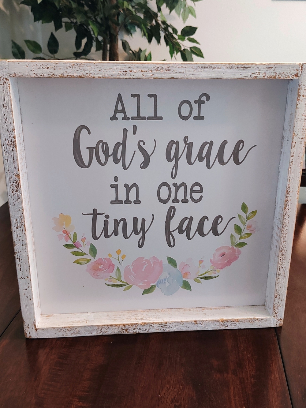 White Framed Faith Wall Art with Pink Floral Accents